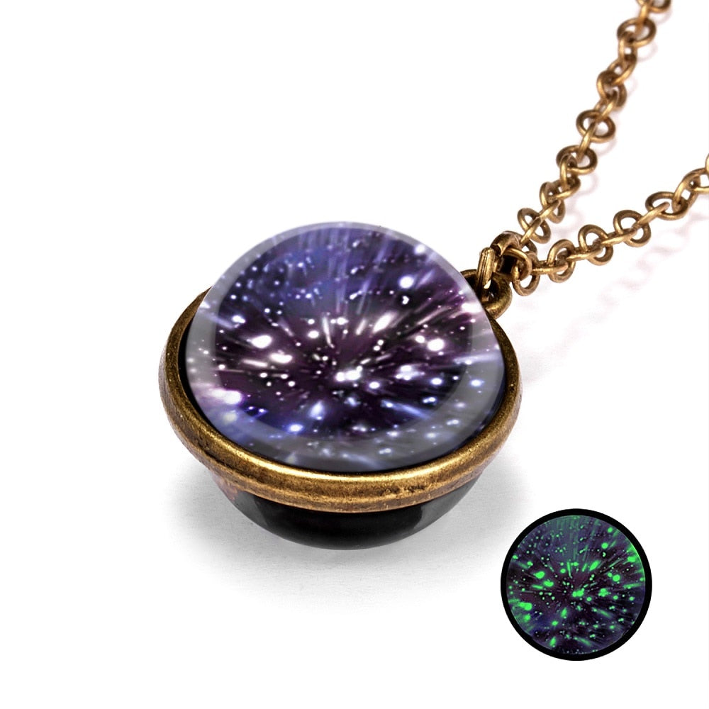 1PC Vintage Colorful Galaxy Universe Round Pendant Necklace