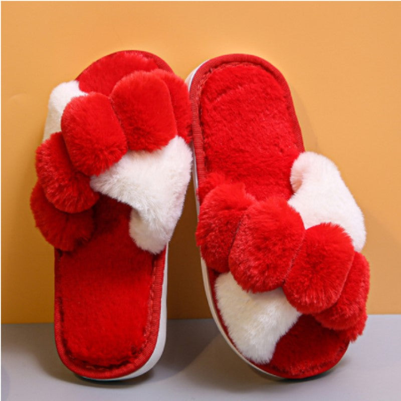 Furry Slippers Soft Plush Cross Faux Fur Shoes