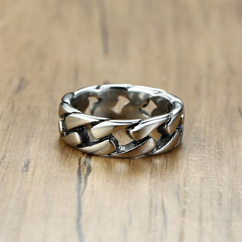 7MM Men Stainless Steel Hollow Hard Curb Link Chain Biker Ring