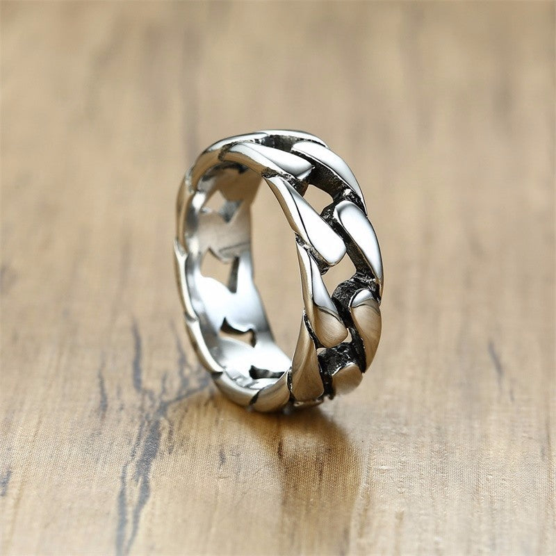 7MM Men Stainless Steel Hollow Hard Curb Link Chain Biker Ring