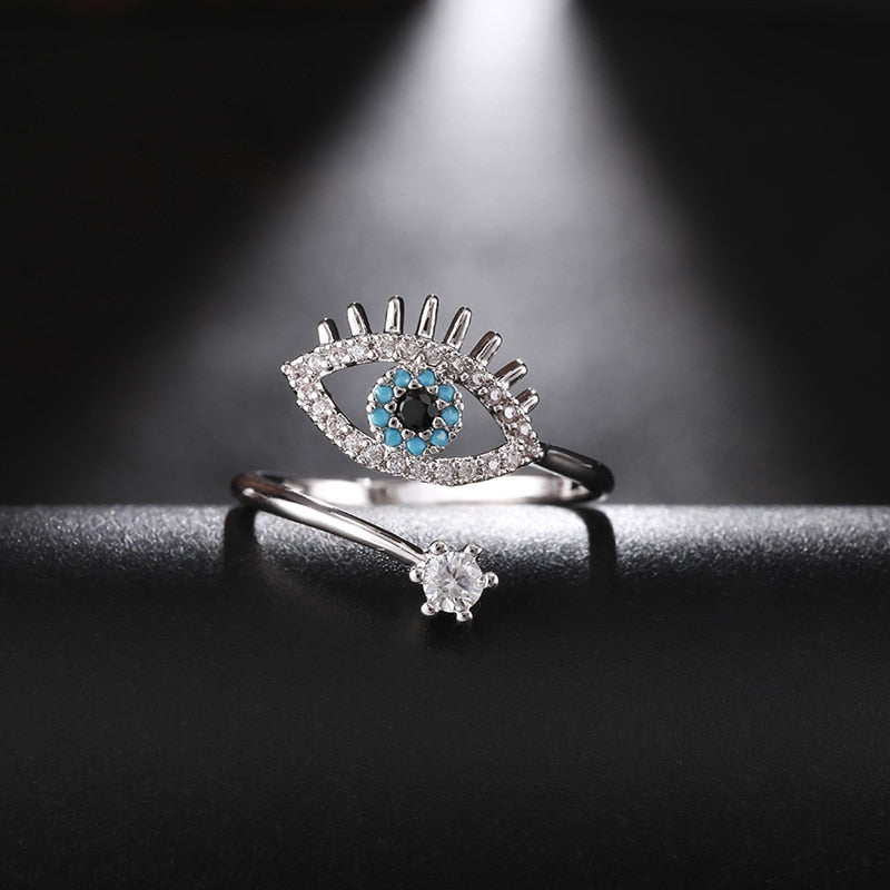 Fashion Cubic Zircon Classical Adjustable Evil Eye Open Ring