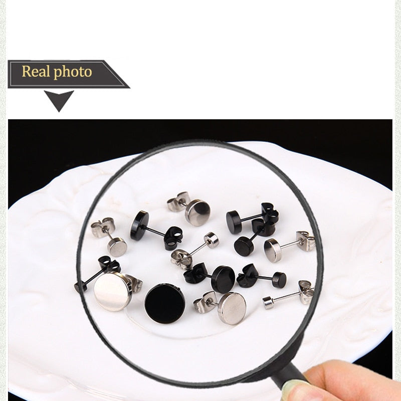 ZMZY Stainless Steel Black Silver Color Round Shaped Clasp Push Back Earrings