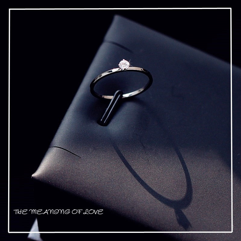 Fine Jewelry Titanuim Steel Rose Gold Color Ring CZ Crystal Ring