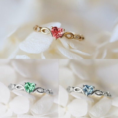 Huitan Simple Heart Zircon Stone Ring