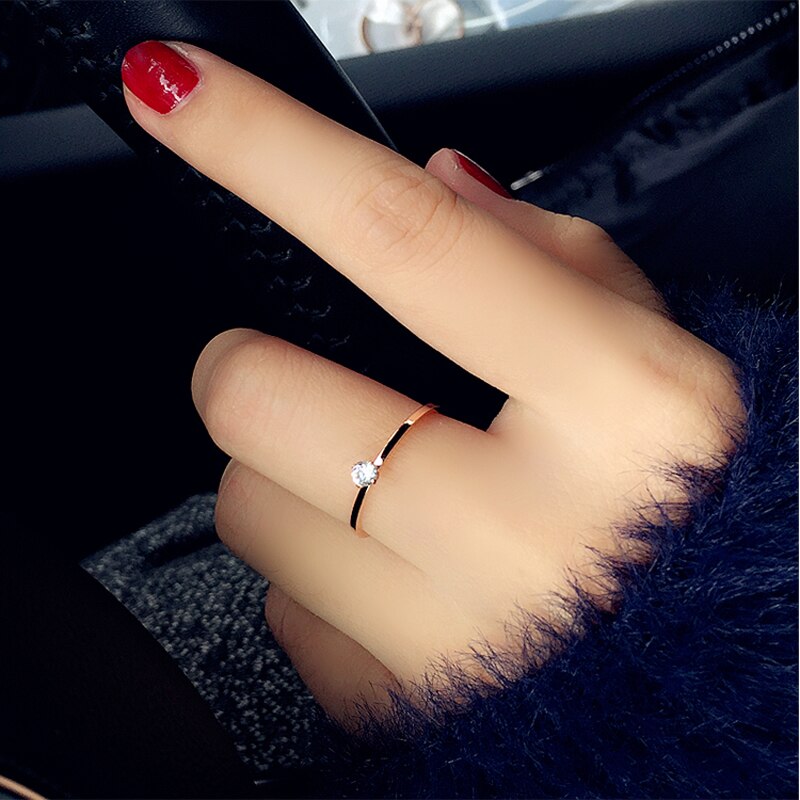 Fine Jewelry Titanuim Steel Rose Gold Color Ring CZ Crystal Ring