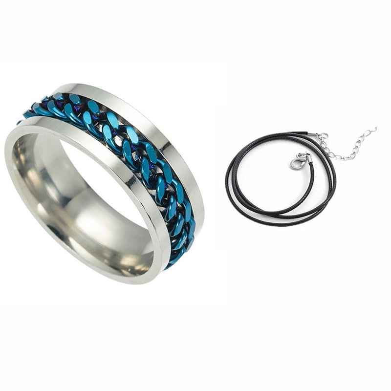 Letdiffery 8mm Punk Chain Ring for Men Black Stainless Steel