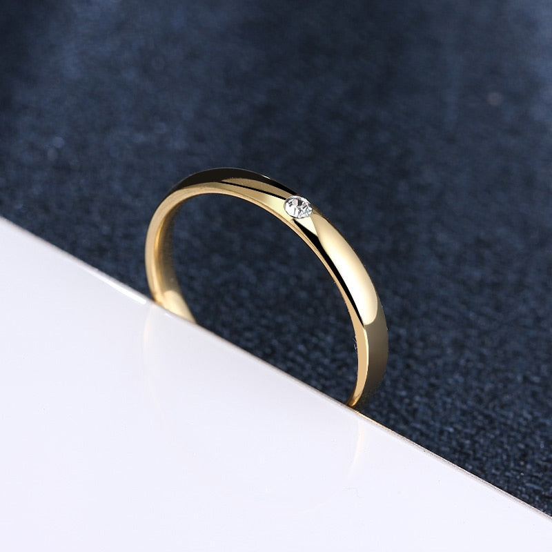 CACANA  Stainless Steel Simple One Zircon Ring