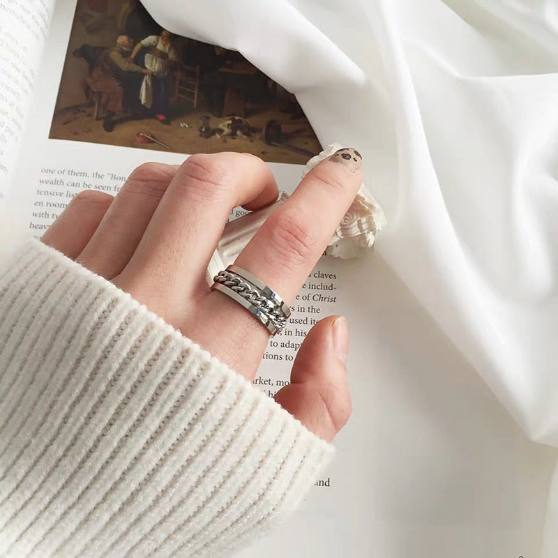 Letdiffery 8mm Punk Chain Ring for Men Black Stainless Steel