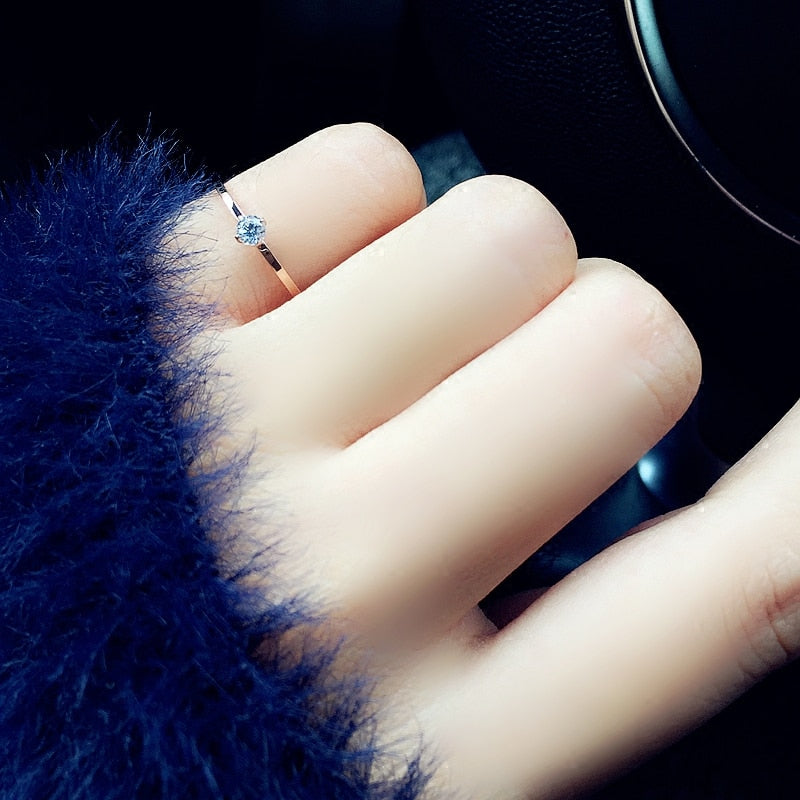 Fine Jewelry Titanuim Steel Rose Gold Color Ring CZ Crystal Ring