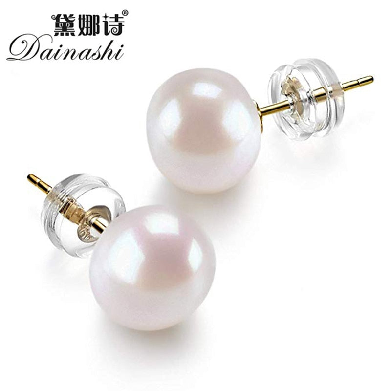 Dainashi High Quality 8-9mm Bread Round Pearl Stud Earrings
