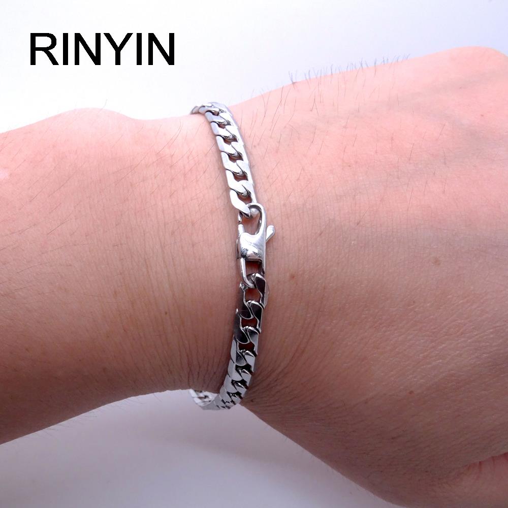 Men Women Stainless Steel Bracelet 6/8/12 mm 8 Inches Curb Chain Vintage