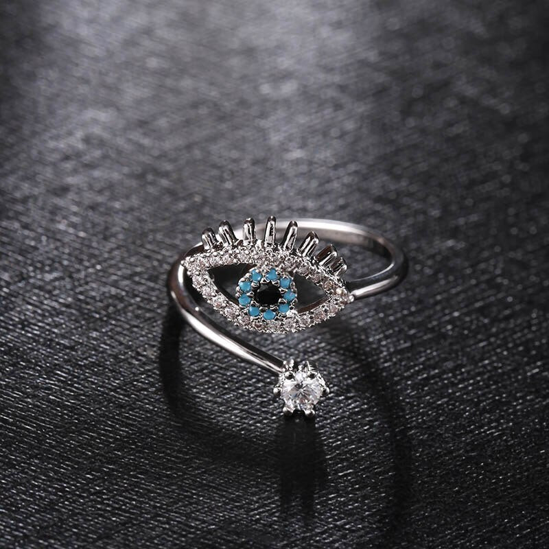 Fashion Cubic Zircon Classical Adjustable Evil Eye Open Ring
