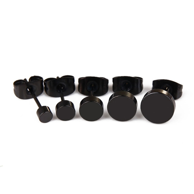 ZMZY Stainless Steel Black Silver Color Round Shaped Clasp Push Back Earrings