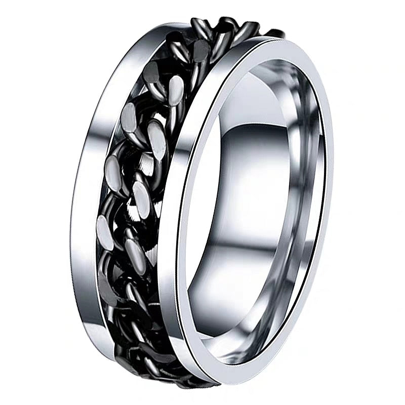 Letdiffery 8mm Punk Chain Ring for Men Black Stainless Steel