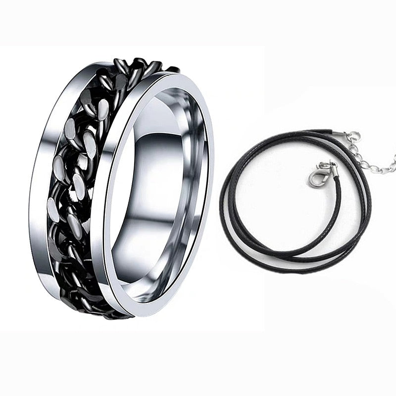 Letdiffery 8mm Punk Chain Ring for Men Black Stainless Steel