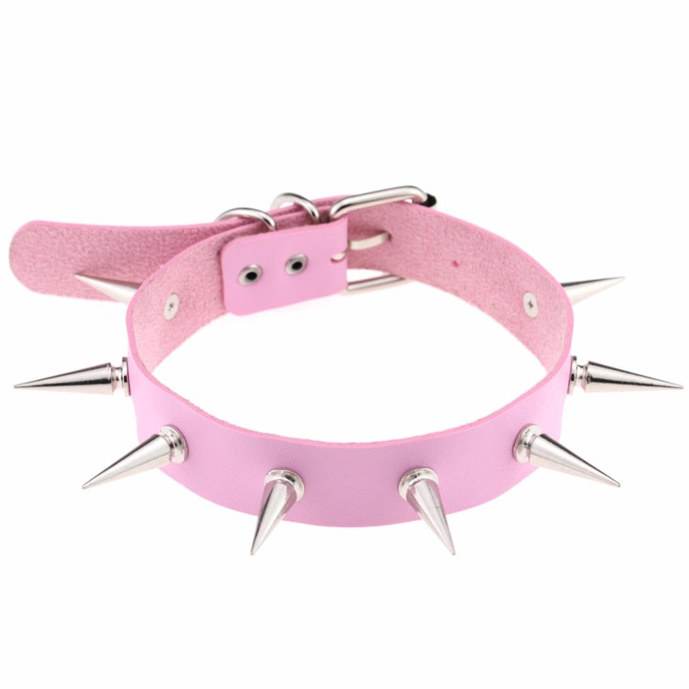Emo Spike Collar Leather Studded Rivets Chocker Necklace