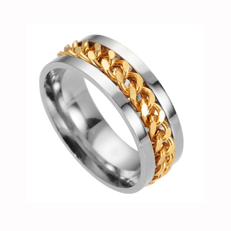 Letdiffery 8mm Punk Chain Ring for Men Black Stainless Steel