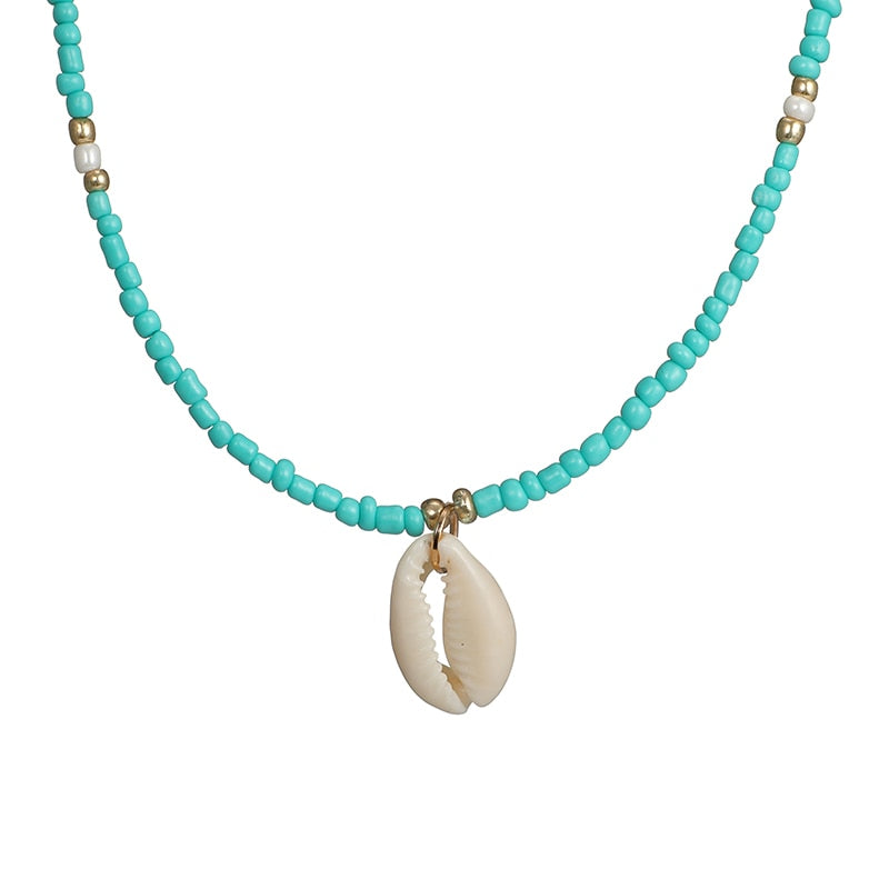 HuaTang Bohemian Green Rhinestone Shell Choker Pendant Necklace