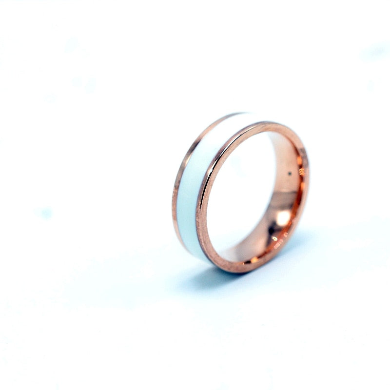 Classic Black White  Ceramic Titanium Steel Lovers Simple Finger Ring