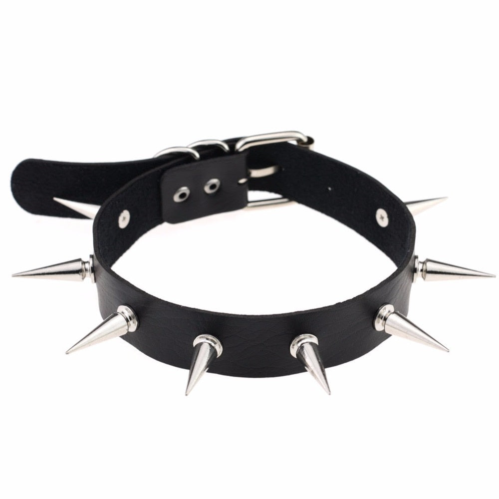 Emo Spike Collar Leather Studded Rivets Chocker Necklace