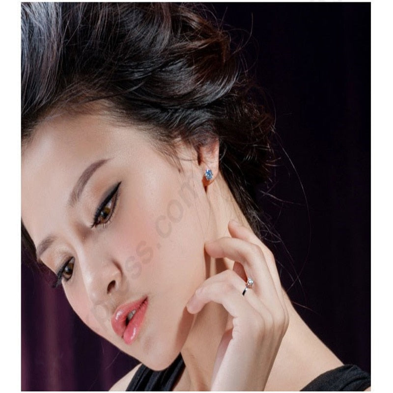 Elegant Classic Real 925 Sterling Silver Crystal Cubic Zircon Ring