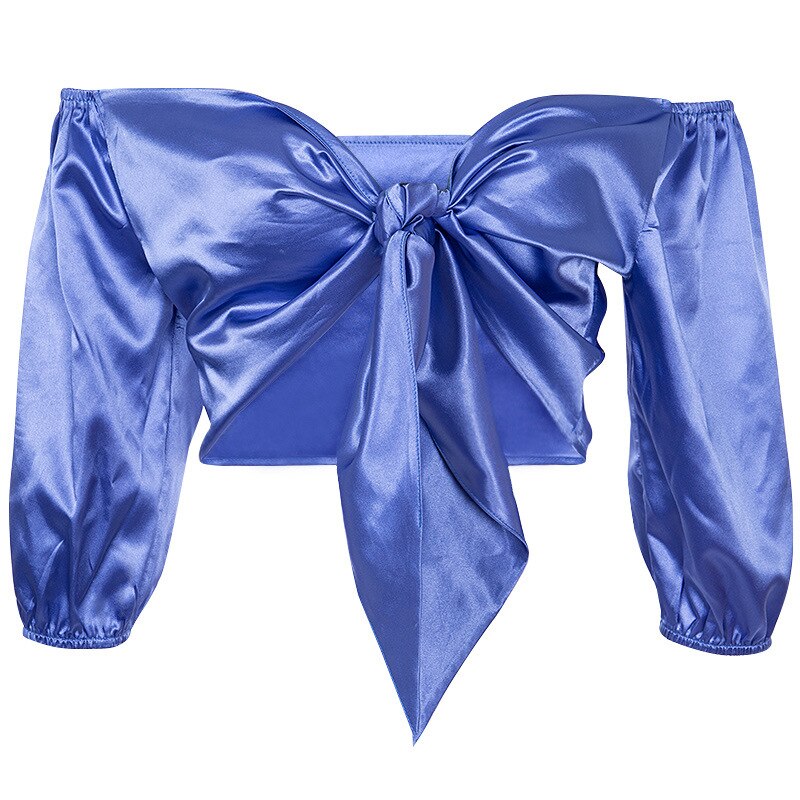 Sexy Slash Neck Top Women Off-shoulder 3/4 Sleeve Cropped Shirt