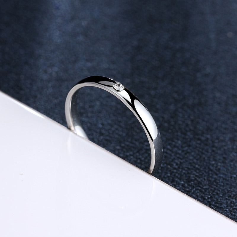 CACANA  Stainless Steel Simple One Zircon Ring