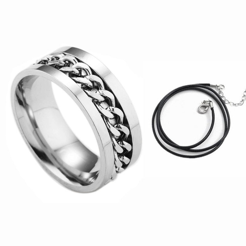 Letdiffery 8mm Punk Chain Ring for Men Black Stainless Steel