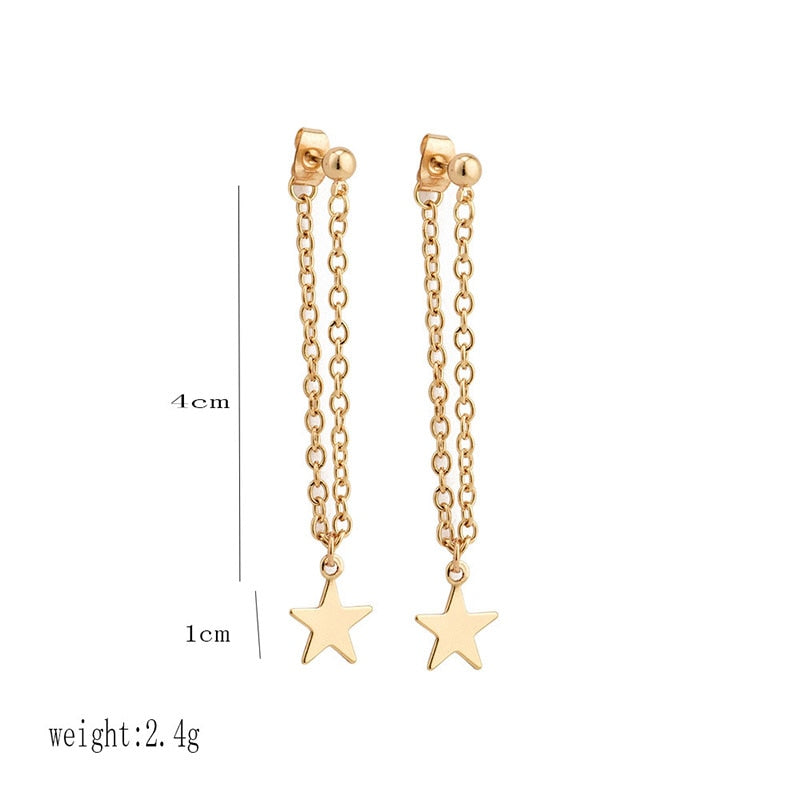Fashion Simple Personality Pentagram Star Back Hanging Drop Earrings