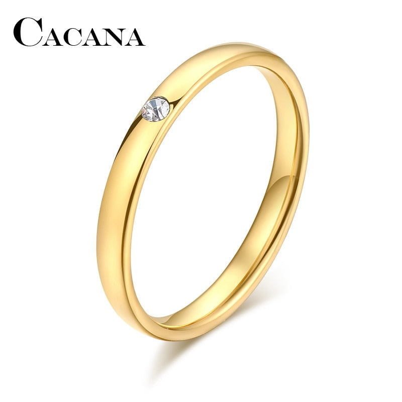 CACANA  Stainless Steel Simple One Zircon Ring