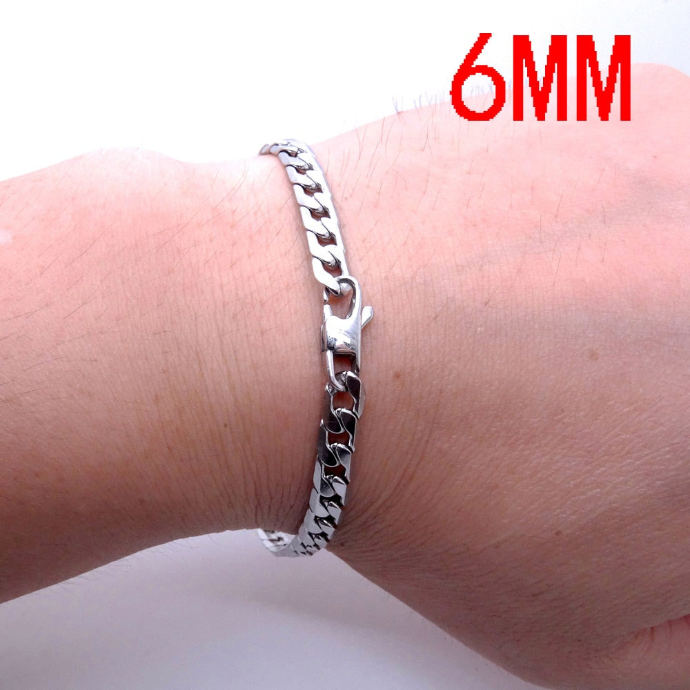 Men Women Stainless Steel Bracelet 6/8/12 mm 8 Inches Curb Chain Vintage