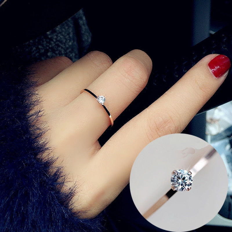 Fine Jewelry Titanuim Steel Rose Gold Color Ring CZ Crystal Ring