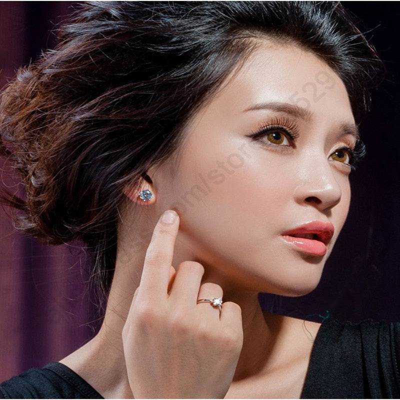 Elegant Classic Real 925 Sterling Silver Crystal Cubic Zircon Ring