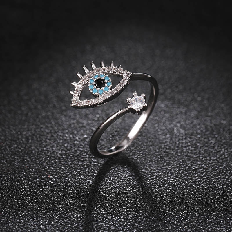 Fashion Cubic Zircon Classical Adjustable Evil Eye Open Ring