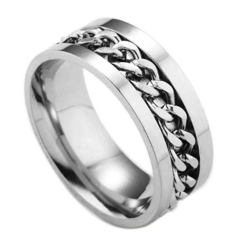 Letdiffery 8mm Punk Chain Ring for Men Black Stainless Steel
