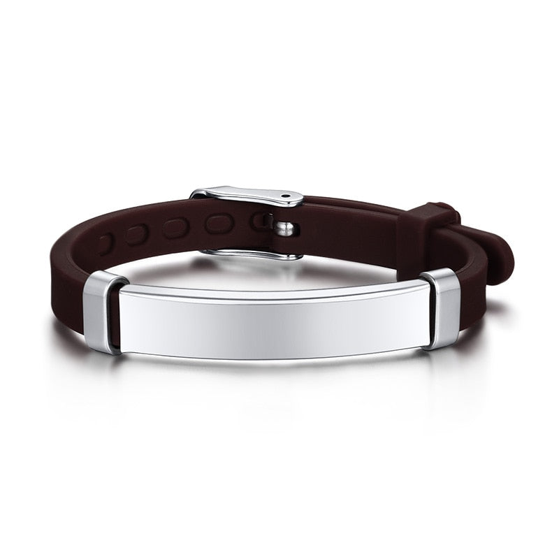 Vnox Personalize Soft Silicone Rudder Stainless Steel Kids Baby ID Bracelets