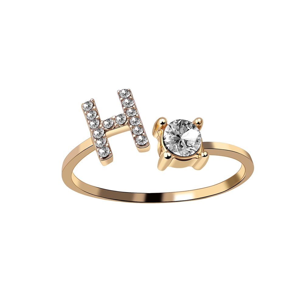 Fashion 26 Initial Letter Silver Color Ring