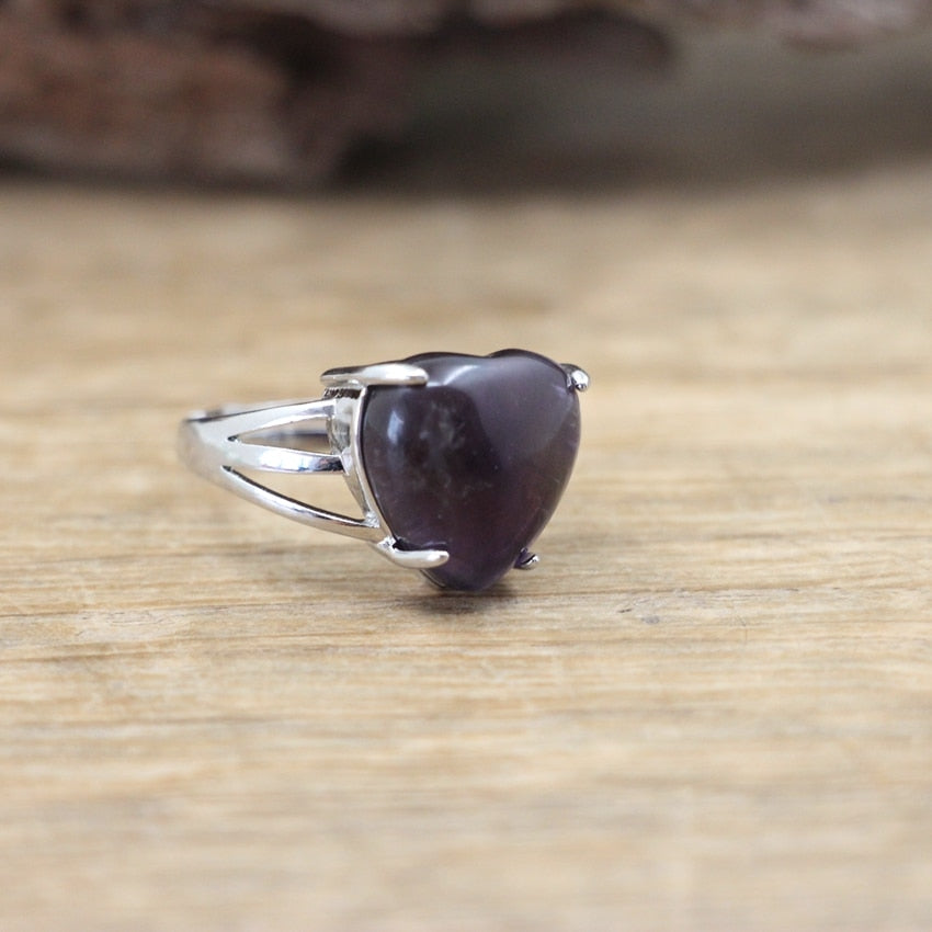Heart Gems Stone Quartz Adjustable Ring