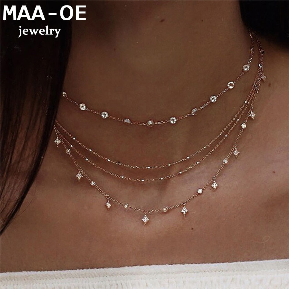 New Fashion Gold Crystal Stars Pendant Necklace