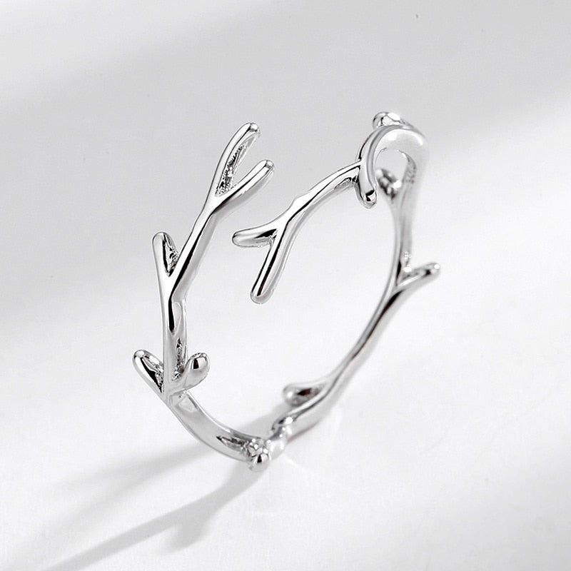 QMCOCO Simple Branch Leaf Thin Ring Silver Color Open Adjustable