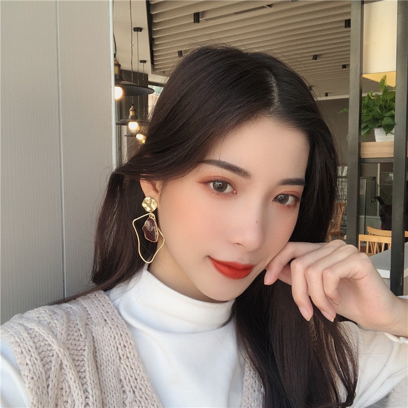 Shell Acetate Geometric Irregular Enamel Stud Earrings