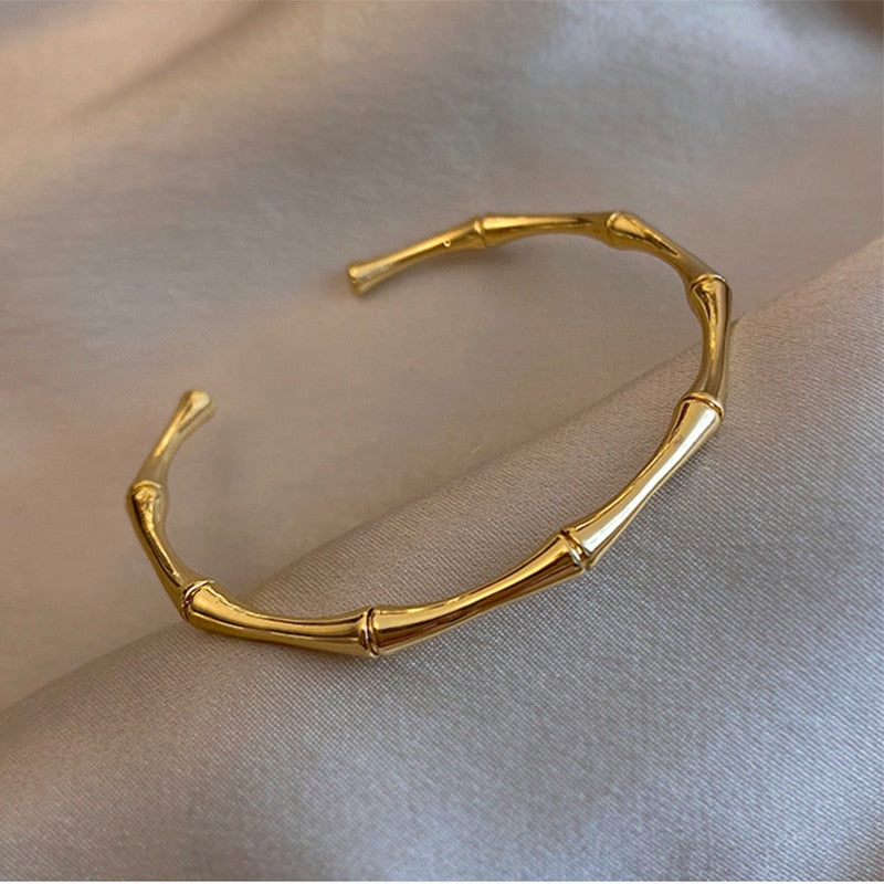 MEYRROYU Stainless Steel Gold Color Bamboo Joint Bangles