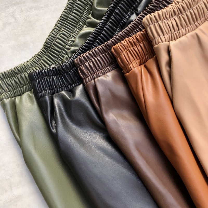 Neophil 80cm Women Leather Elastic Waist A-Line Flare Long Skirt