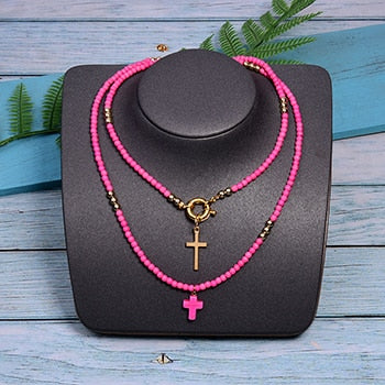 MOON GIRL 85cm Long Double Layer Cross Pendant Necklace
