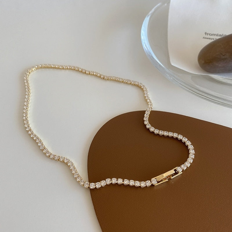 Trendy Sweet Romantic Crystal 14k Gold Chains Choker Necklace