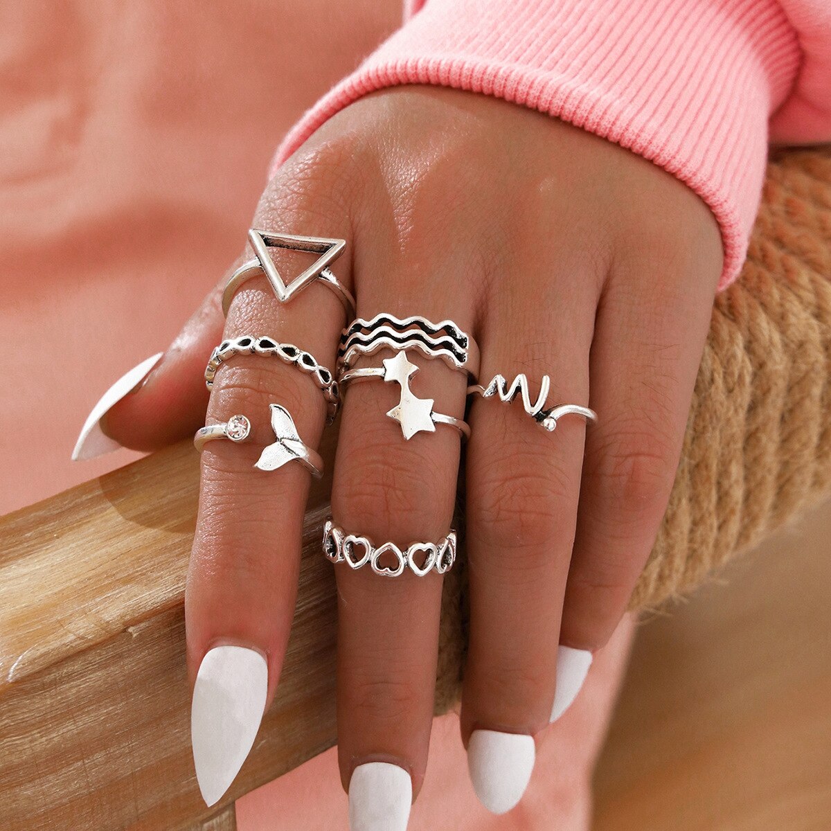 14 Pcs/Set Neo-Gothic Mixed Feather Elephant Star Moon Sun Ring