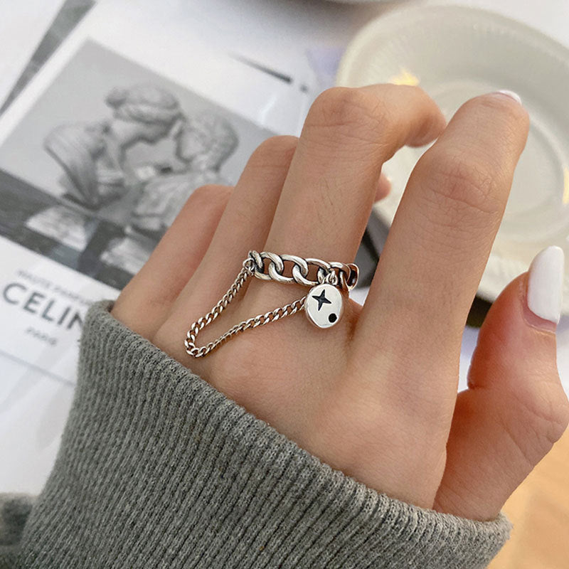 Ancient Silver Color Adjustable Chain Open Finger Ring