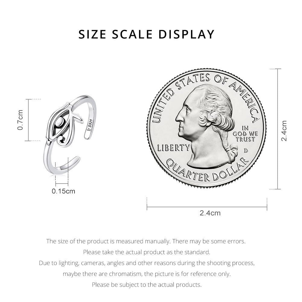 BAMOER 925 Sterling Silver Eye of Horus Egypt Protection Open Ring