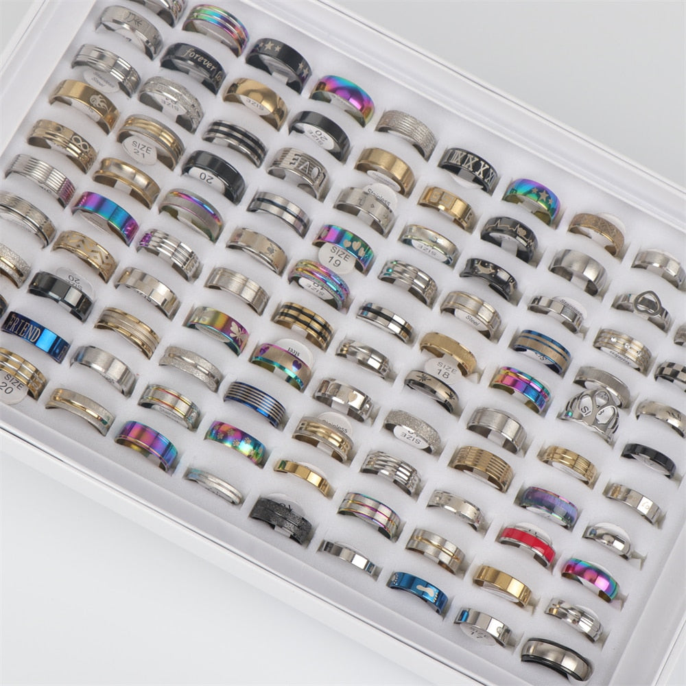 Wholesale Bulk 50pcs/Lot Mens Stainless Steel Rings