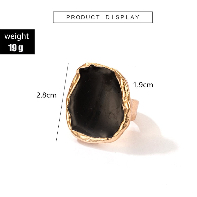 Tocona Bohemian Black Stone Gold Ring for Women